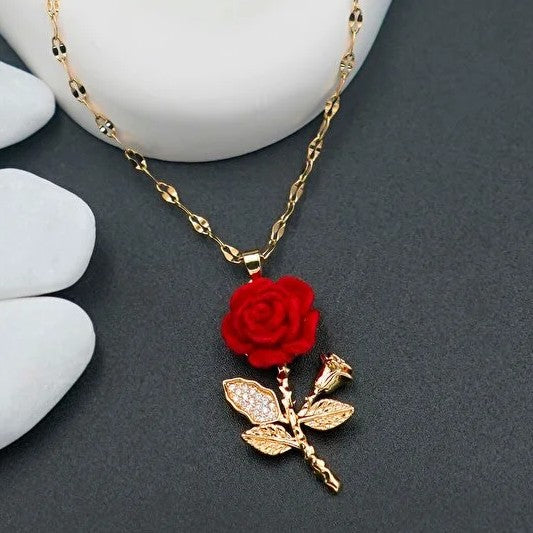 Collar Rosa 3D 🌹Bañado en Oro🌟+ Caja Gratis