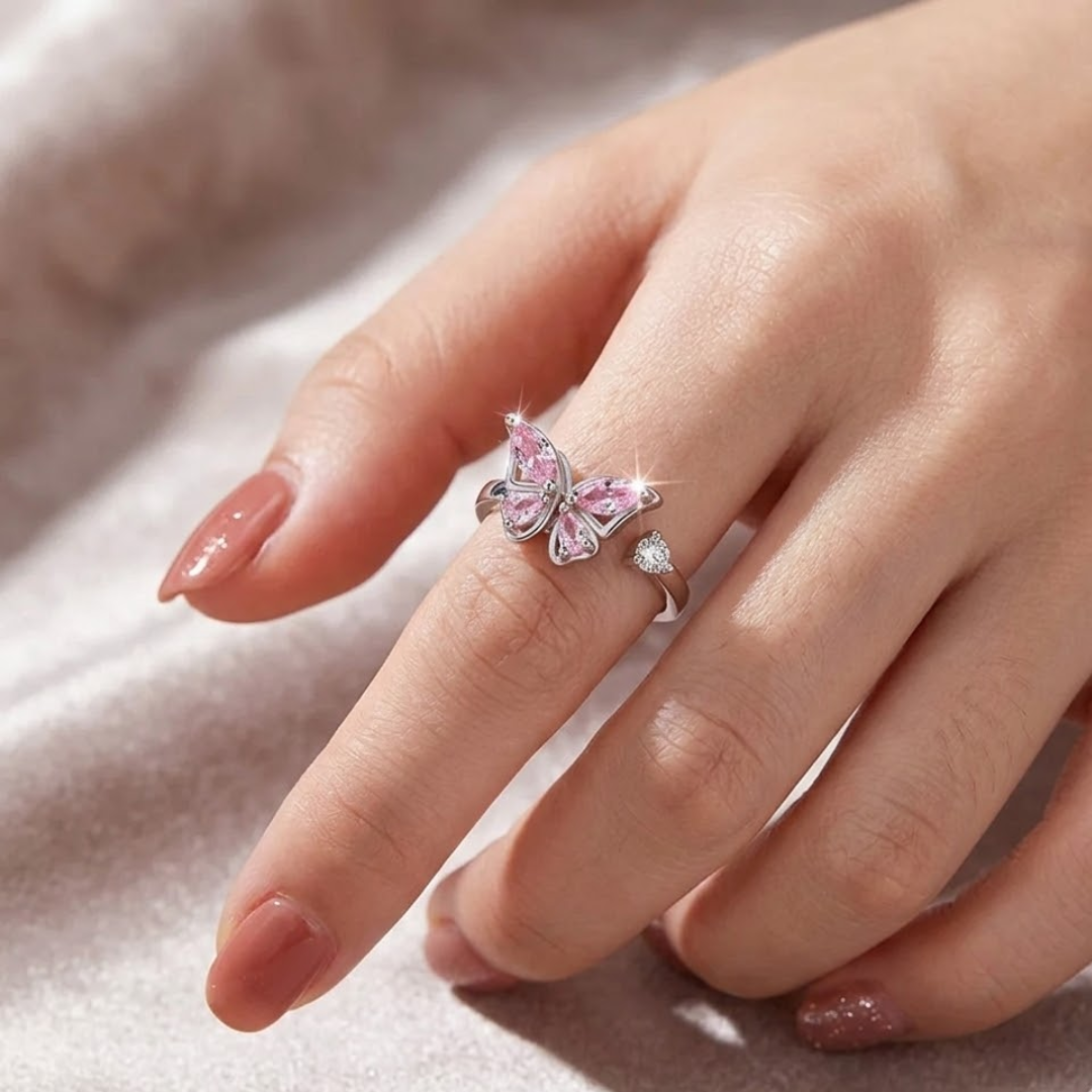 Anillo Mariposa Giratorio Brillante 🦋+ caja de regalo gratis
