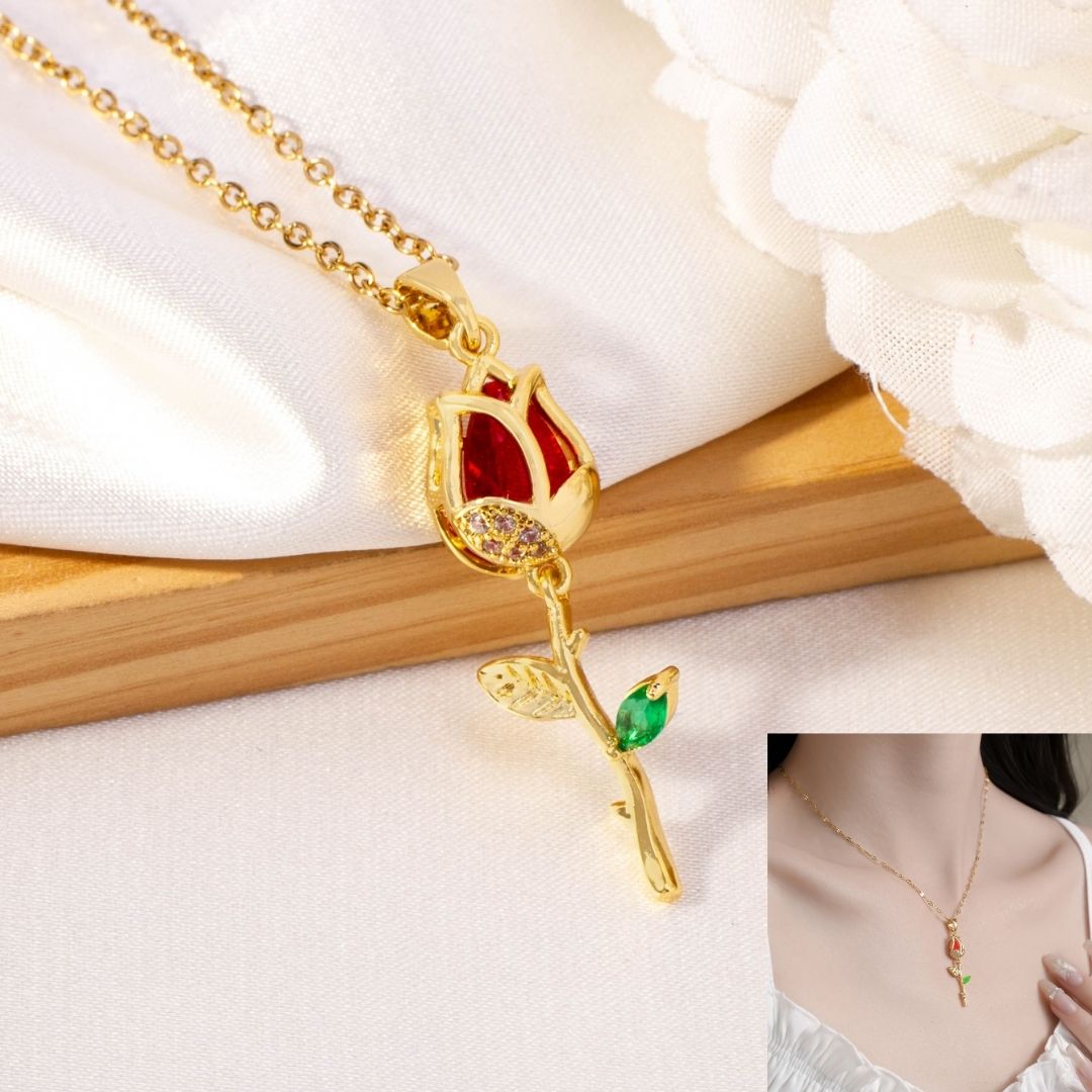Collar Clavel Rojo 🌹 | Bañado en Oro de 18k ✨+ CAJAREGALO