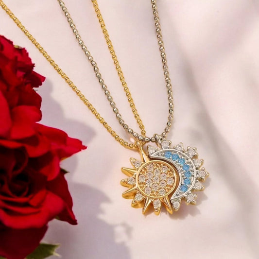 Collar Sol y Luna Eclipse Bañados en Oro + Caja Gratis 🌘✨
